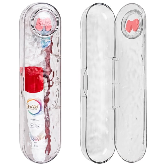 Linkidea 2 Pack Travel Toothbrush Case Holder, Plastic Dustproof Toothpaste Container for Camping, Travelling, Compatible with Colgate Extra Clean, Oral-B CrossAction (Transparent)