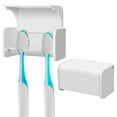 thumbnail image 1 of Linkidea 2 Pack Wall Mounted Toothbrush Holder with Cover for Medicine Cabinet, Shower, RV, Camper, Bathroom, Self Adhesive Covered 2 Slots Toothbrush Storage Organizer, Toothbrush Rack Hanger, 1 of 6