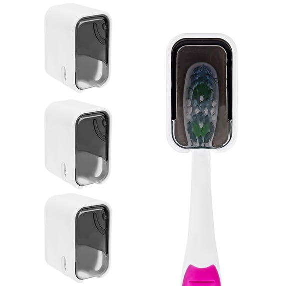 Linkidea 4 Pack Toothbrush Holder Wall Mounted with Cover, Hanging Toothbrush Organizer Compatible with Colgate Extra Clean, Oral-B CrossAction, Reach Essentials (Transparent Grey)