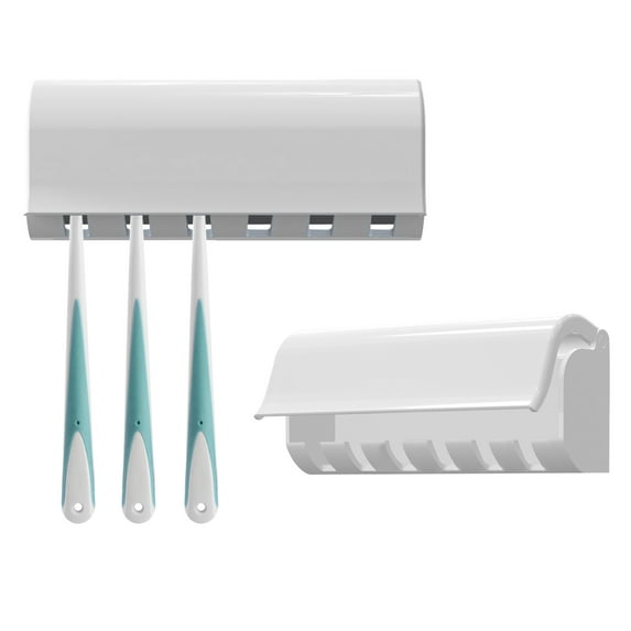 Linkidea 6 Slots Toothbrush Holder Wall Mounted, 2 Pack RV Toothbrush Organizer Hanger with Cover, Self Adhesive Toothbrush Storage Rack Compatible with Oral-B CrossAction, Colgate Extra Clean