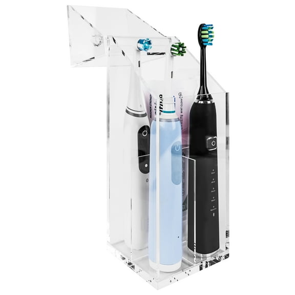 Linkidea Acrylic Electric Toothbrush Holder with Cover, Toothpaste Stand with Draining Hole, Countertop 4 Slots Organizer Compatible with Philip Sonicare, Oral-B iO Series, Aquasonic (Clear)