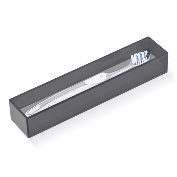 Linkidea Acrylic Toothbrush Holder with Diatomite Drying Stone, Bathroom Drawer Organizer with Drainage Hole for Tooth Brush, Compatible with Colgate Extra Clean, Oral-B CrossAction (Gray)