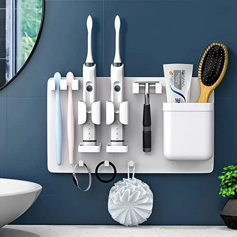 Linkidea Adhesive Electric Toothbrush Holder Wall Mounted, Wall Toothbrush  Toothpaste Razor Storage Set for Bathroom Organizer, Hanger & Hooks for  Shaver Loofah (White) 
