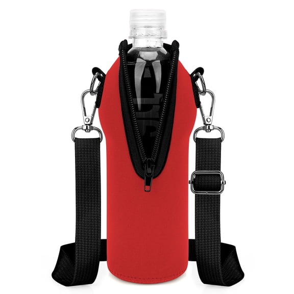 Linkidea Disposable Water Bottle Carrier with Strap Compatible with Smartwater 16.9/20Fl Oz, Insulated Neoprene Plastic Bottled Water Cover Holder with Clip for Backpack (Red)