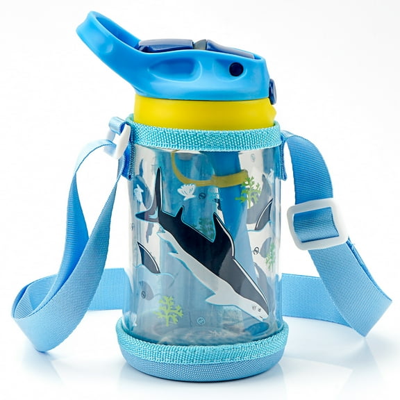 Linkidea Clear Water Bottle Carrier with Strap Compatible with Contigo 14oz, Zak Designs, YETI Rambler Jr. 12oz Kids Bottles, Transparent Waterbottle Sling Bag Holder, Shoulder Strap, Blue