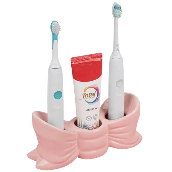 Linkidea Countertop Electric Toothbrush Holder for Bathroom, Bowtie Ceramic Vanity Organizer Stand Compatible with Oral-B iO Series, Philips Sonicare ProtectiveClean (Pink)