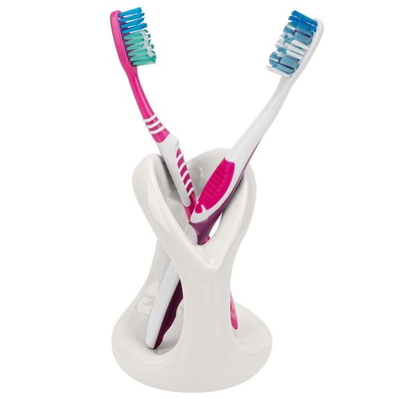Linkidea Countertop Manual Toothbrush Holder for Bathroom, Unique Ceramic Vanity Organizer Stand Compatible with Oral-B CrossAction, Colgate Extra Clean, Reach Essentials Toothbrush (White)