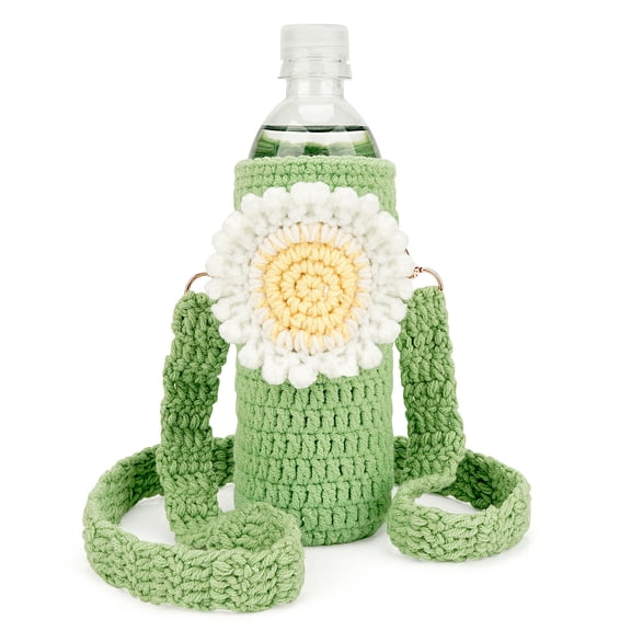 Linkidea Disposable Water Bottle Carrier with Shoulder Strap Compatible with 16.9/20 Fl Oz Lifewtr, Smartwater, Handmade Plastic Bottled Water Cover Holder (Green)