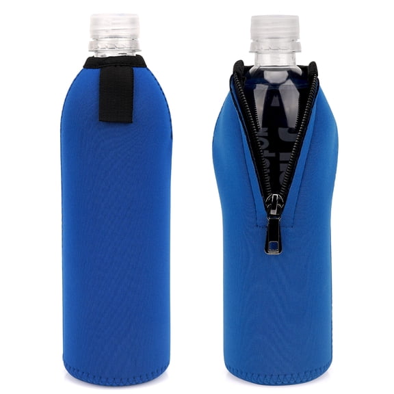 Linkidea Disposable Water Bottle Sleeve Compatible with Smartwater 16.9/20Fl Oz, Evian 16.9Fl Oz, Insulated Neoprene Plastic Bottled Water Cover with Lockable Zipper (2 Pack/Blue)
