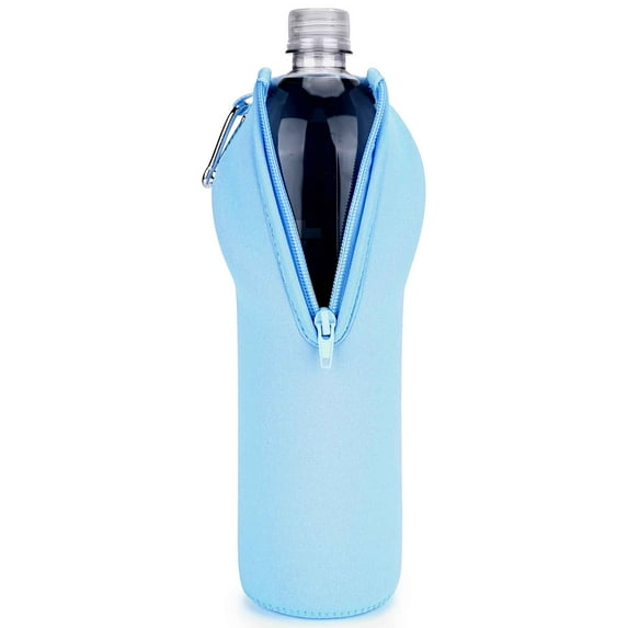 Linkidea Disposable Water Bottle Sleeve Compatible with Smartwater 33.8 Fl Oz, LIFEWTR 33.8 Fl Oz, Insulated Neoprene Plastic Bottled Water Cover with Lockable Zipper, Light Blue