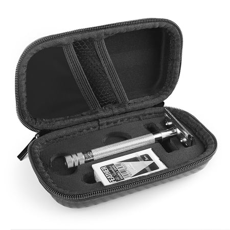 Linkidea Hard Shell Safety Razor Travel Case, Shaving Kit Storage Box for Long / Short Handled Razor, Compatible with Merkur, Vikings, WEISHI Double Edge Safety Razor