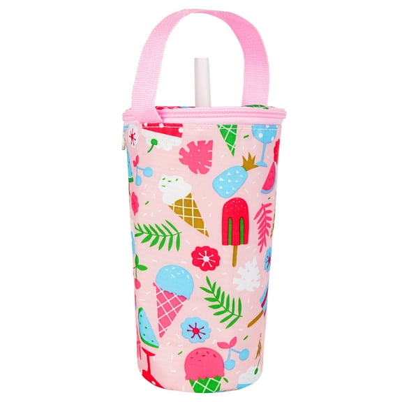 Linkidea Iced Coffee Cup Carrier Holder Compatible with Starbucks Venti and Trenta, Dunkin'Donuts, Oxford Cloth Drink Cooler Warmer Bag for 22oz - 32oz Coffee Beverage Drinks Cup, Pink
