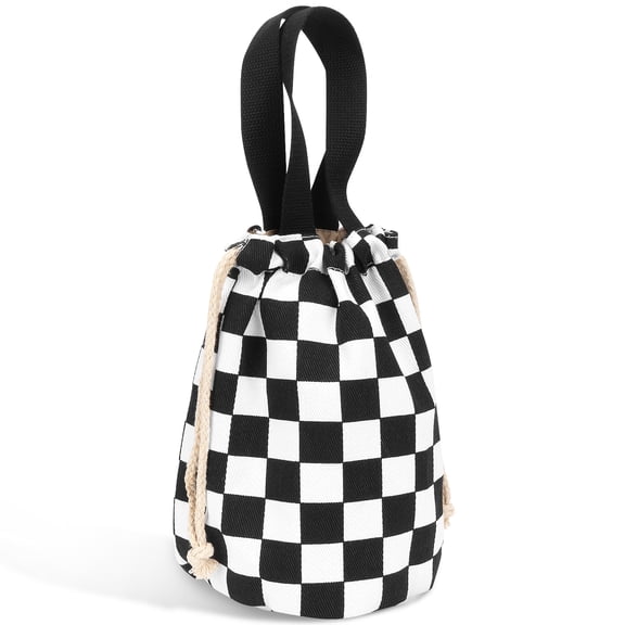Linkidea Insulated Food Jar Storage Bag, Portable Drawstring Wrap with Hand Strap, Lunch Box Carrier for Food Can, Compatible with Thermos, Simple Modern, Stanley (Black & White)
