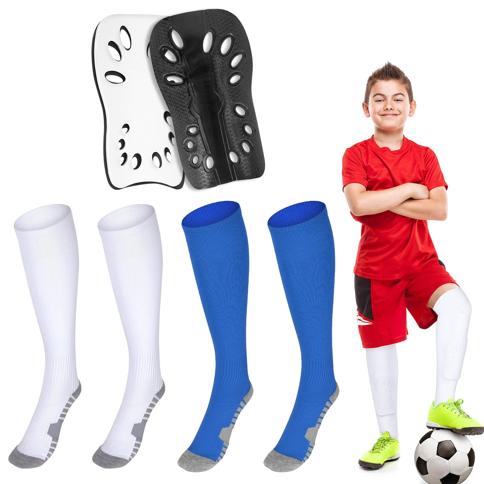 Kids Soccer Leg Sleeves With Shin Guard Straps - Easy Wear For Children 6-8 Years