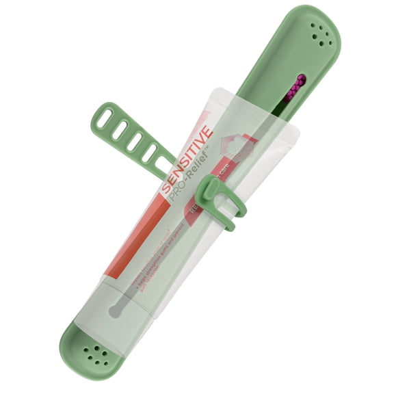 Linkidea Manual Toothbrush Travel Case with Strap for Toothpaste, Silicone Brush Container, Protective Storage Compatible with Oral-B CrossAction, Colgate 360 Optic White Advanced (Green)