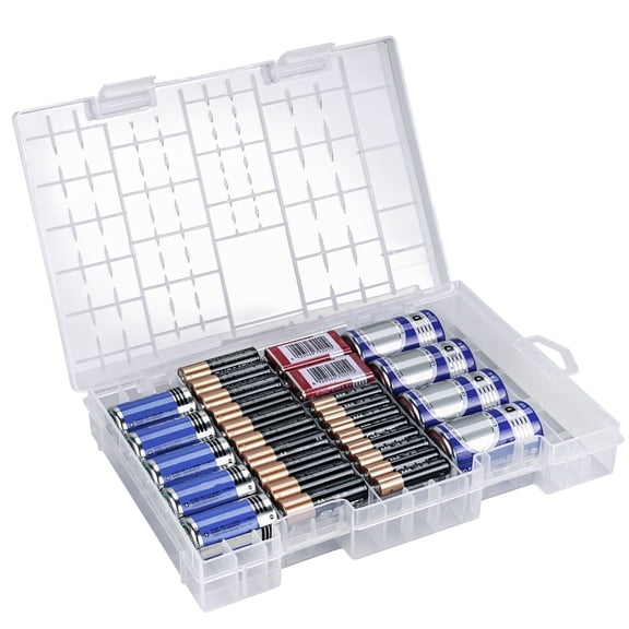 Linkidea Plastic Battery Organizer Case for AA/AAA/C/D/9V, Storage Box Holds 29 Batteries with Dividers, Portable for Home & Outdoor (Clear)
