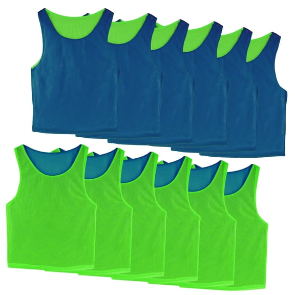 Linkidea Soccer Double Sided Scrimmage Team Vest for Children 6 - 12 Years Old, Team Reversible Pinnies for Sports & Practice, 2 Side Jerseys Fits Kid, Youth (12-Pack, Blue & Green)