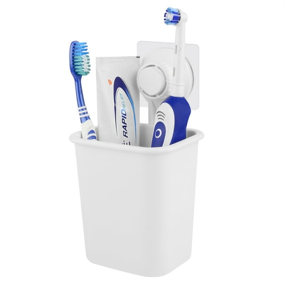 Linkidea Suction Cup Toothbrush Holder with Adhesive Paster, Wall Mounted Electric Toothbrush Holder for Bathroom, Toothpaste and Razors Stand Shower Organizer for RV (White)