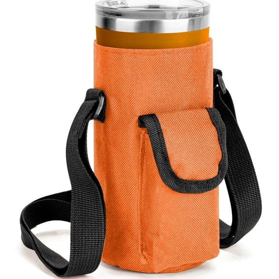 Linkidea Tumbler Carrier with Strap Compatible with YETI Rambler Tumbler 20oz, IRON FLASK Classic Tumbler 2.0 20/24oz, Coffee Mug Sling Bag Holder, Shoulder Strap with Pocket, Orange