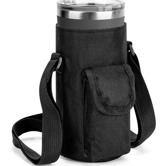 Linkidea Tumbler Carrier with Strap Compatible with YETI Rambler Tumbler 20oz, IRON FLASK Classic Tumbler 2.0 20/24oz, Coffee Mug Sling Bag Holder, Shoulder Strap with Pocket, Black