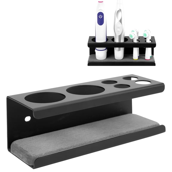 Linkidea Wall Mount Electric Toothbrush Holder, 2 Slots Aluminum Alloy Hanger with Draining Tray, Self Adhesive Organizer Compatible with Oral-B Pro 1000, Genuis X (Black)