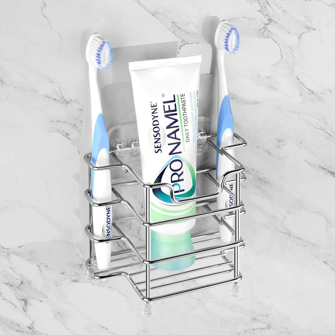 Stainless Steel Wall Mounted Toothbrush and Toothpaste Holder