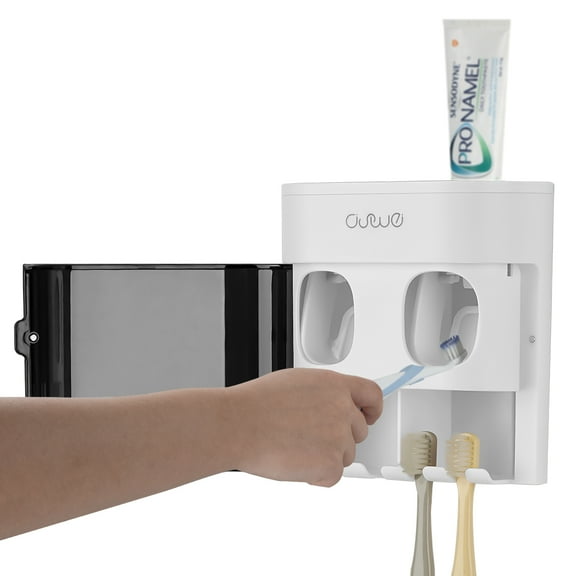 Linkidea Wall-Mounted Electric Toothbrush Holder with Two Toothpaste Squeezers, Hands-Free Toothpaste Dispenser for Family Shower Bathroom, Compatible with Oral-B CrossAction, Colgate Extra Clean