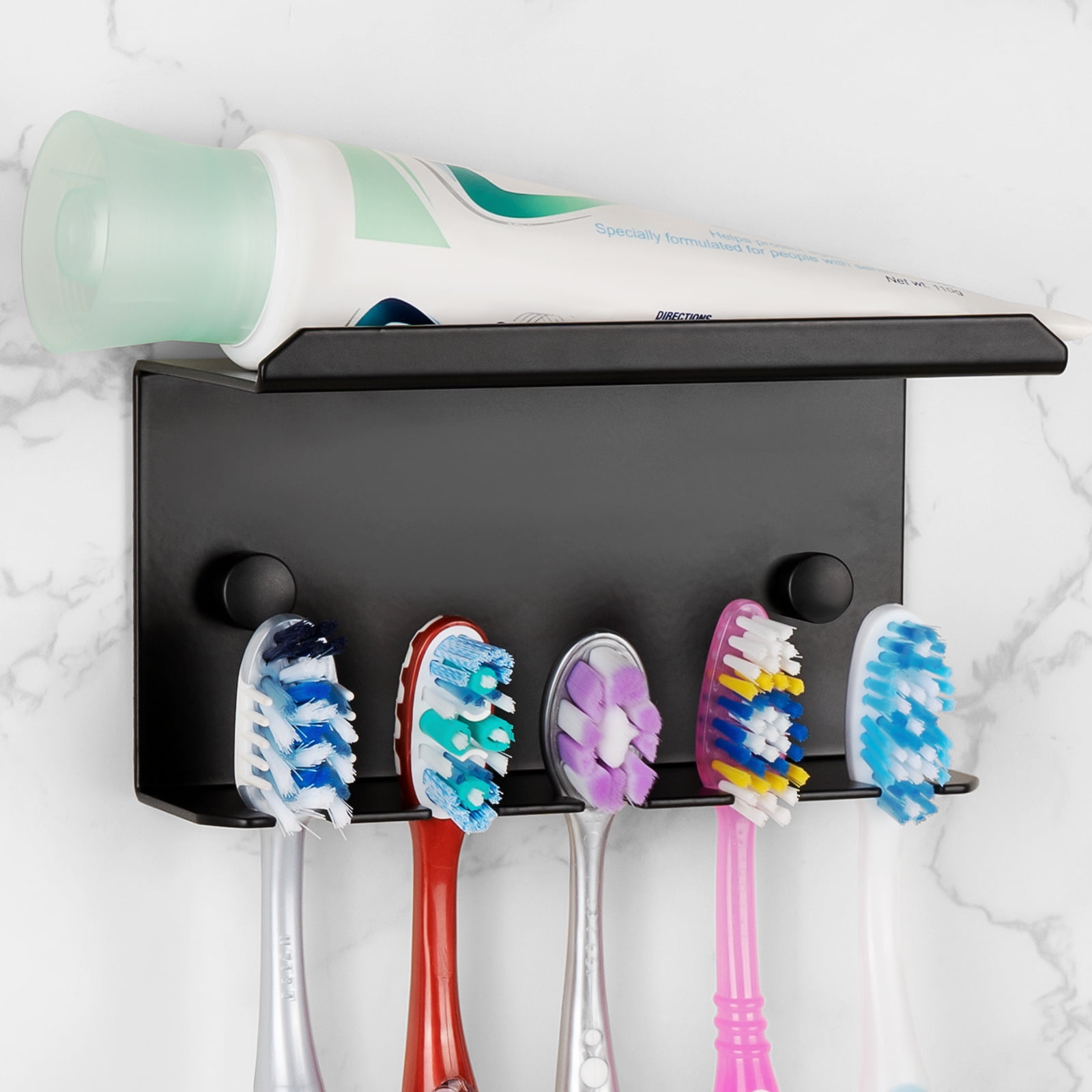 Black Aluminum Wall Mounted Toothbrush Holder with 5 Slots