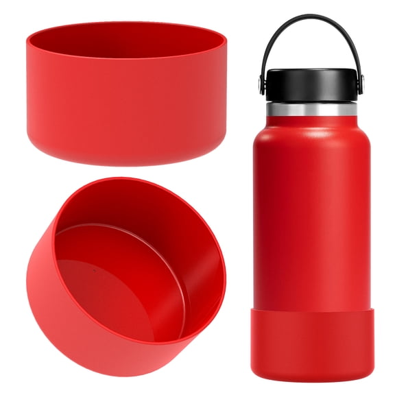 Linkidea Water Bottle Boot Compatible with Hydra Flask Wide Mouth Flex Cap/Straw Lid/Chug Cap 32oz/40oz, Silicone Bottle Bottom Sleeve Cover Protector, Bottle Bumper (Red / 2 Pack)