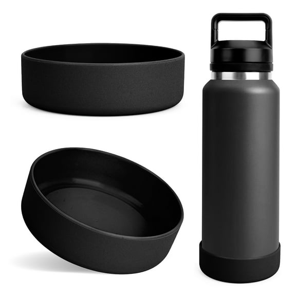 Linkidea Water Bottle Boot Compatible with YETI Rambler Bottle 36oz, Silicone Anti-Slip Water Bottle Bottom Sleeve Cover Protector, Bottle Bumper (Black / 2 Pack)