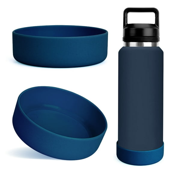 Linkidea Water Bottle Boot Compatible with YETI Rambler Bottle 36oz, Silicone Anti-Slip Water Bottle Bottom Sleeve Cover Protector, Bottle Bumper (Navy Blue / 2 Pack)
