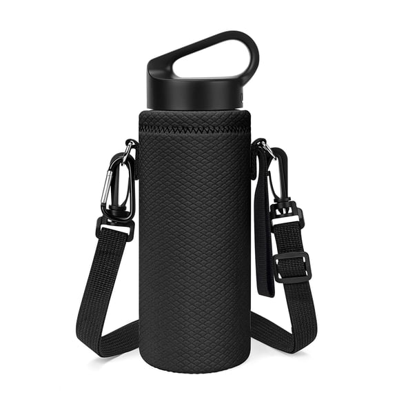 Linkidea Water Bottle Carrier with Shoulder Strap Compatible with Hydroflask Standard Mouth 18oz, CamelBak Carry Cap 20oz,Waterbottle Sling Bag Holder (Black)