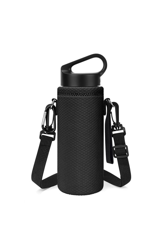 Water Bottle Carrier with Shoulder Strap Compatible with Hydroflask Standard Mouth 18oz, CamelBak Carry Cap 20oz,Waterbottle Sling Bag Holder (Black)