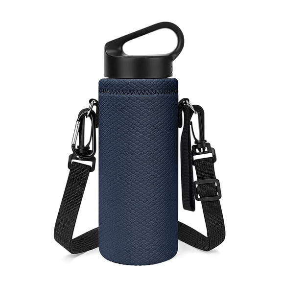 Linkidea Water Bottle Carrier with Shoulder Strap Compatible with Hydroflask Standard Mouth 18oz, CamelBak Carry Cap 20oz,Waterbottle Sling Bag Holder (Navy Blue)