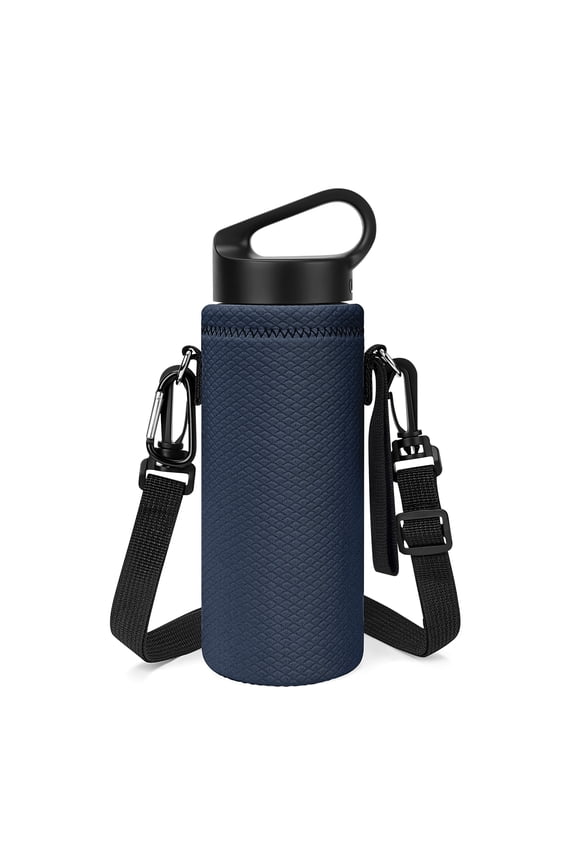Water Bottle Carrier with Shoulder Strap Compatible with Hydroflask Standard Mouth 18oz, CamelBak Carry Cap 20oz,Waterbottle Sling Bag Holder (Navy Blue)