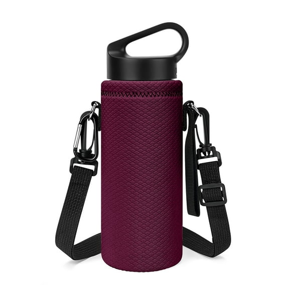 Linkidea Water Bottle Carrier with Shoulder Strap Compatible with Hydroflask Standard Mouth 18oz, CamelBak Carry Cap 20oz,Waterbottle Sling Bag Holder (Wine Red)
