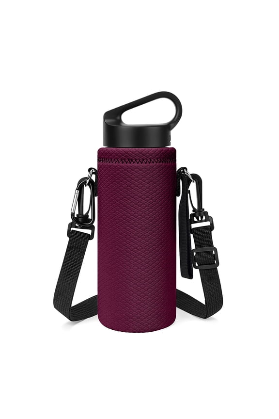 Water Bottle Carrier with Shoulder Strap Compatible with Hydroflask Standard Mouth 18oz, CamelBak Carry Cap 20oz,Waterbottle Sling Bag Holder (Wine Red)