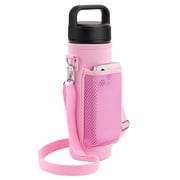 Linkidea Water Bottle Carrier with Shoulder Strap Compatible with YETI Rambler Bottle 26oz, Yonder 25oz, Waterbottle Sling Bag Holder with Mesh Phone Pocket, Pink