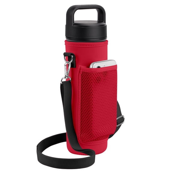 Linkidea Water Bottle Carrier with Shoulder Strap Compatible with YETI Rambler Bottle 26oz, Yonder 25oz, Waterbottle Sling Bag Holder with Mesh Phone Pocket, Red