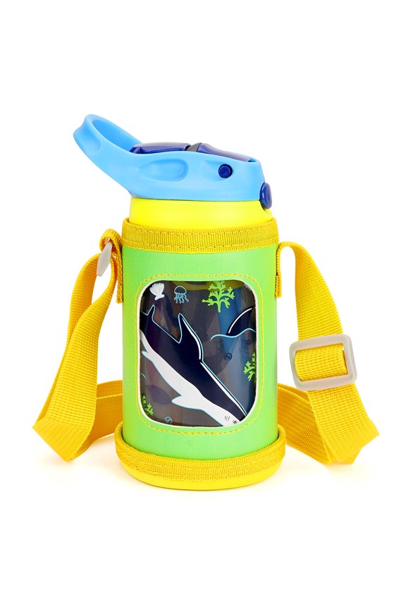 Water Bottle Carrier with Strap Compatible with CamelBak, Contigo, YETI Rambler, Simple Modern Kids Bottles, Waterbottle Sling Bag Holder with Shoulder Strap, Green & Yellow