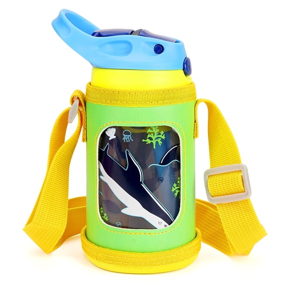 Linkidea Water Bottle Carrier with Strap Compatible with CamelBak, Contigo, YETI Rambler, Simple Modern Kids Bottles, Waterbottle Sling Bag Holder with Shoulder Strap, Green & Yellow