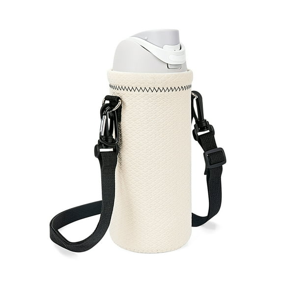 Linkidea Water Bottle Carrier with Strap Compatible with Kids FreeSip 16oz, Owala FreeSip Tritan 25oz, Neoprene Waterbottle Sling Bag Holder, Shoulder Strap, Off White