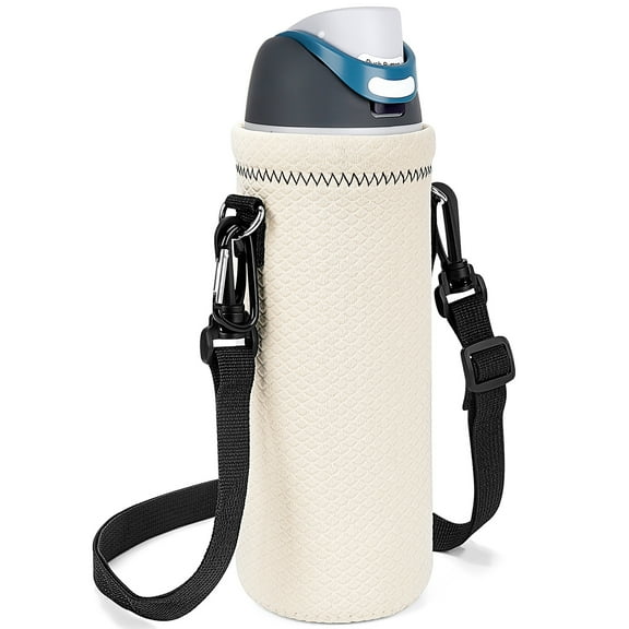 Linkidea Water Bottle Carrier with Strap Compatible with Owala FreeSip 40oz Water Bottle, Neoprene Waterbottle Sling Bag Holder, Shoulder Strap, Off White