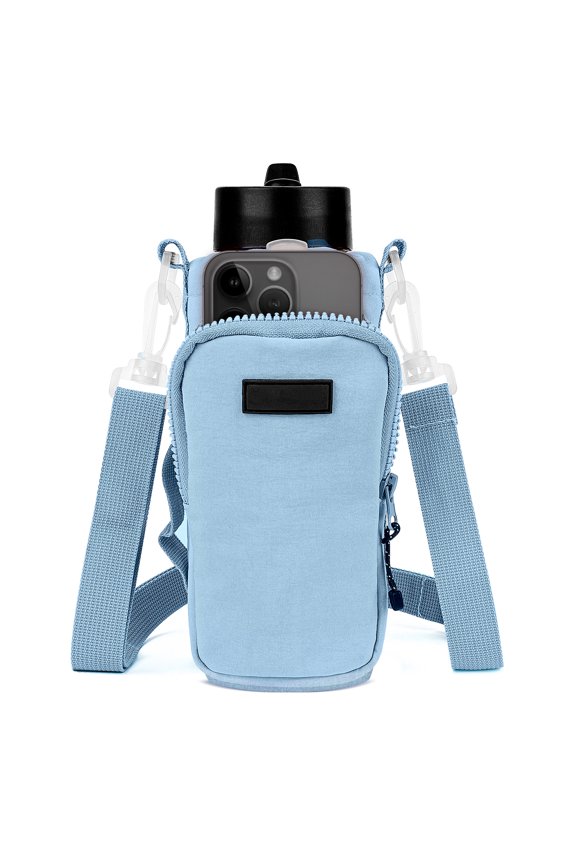 Water Bottle Carrier with Strap Compatible with YETI Rambler Bottle 18oz/26oz, Owala FreeSip 24oz/32oz, Waterbottle Sling Bag Holder, Shoulder Strap with Phone Pocket (Blue)