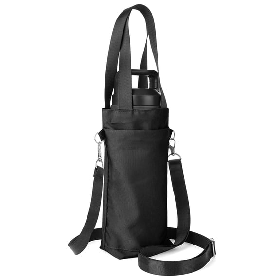 Linkidea Water Bottle Carrier with Strap Compatible with YETI Rambler Bottle 18oz, Owala FreeSip 24oz, Lightweight Waterbottle Sling Bag Holder with Shoulder Strap for Travel, Black