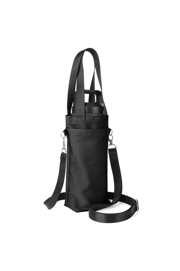 Water Bottle Carrier with Strap Compatible with YETI Rambler Bottle 18oz, Owala FreeSip 24oz, Lightweight Waterbottle Sling Bag Holder with Shoulder Strap for Travel, Black