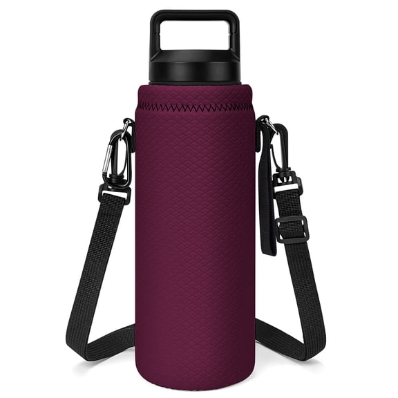 Linkidea Water Bottle Carrier with Strap Compatible with YETI Rambler Bottle 26oz/36oz, Waterbottle Sling Bag Holder with Shoulder Strap, Wine Red