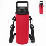 Linkidea Water Bottle Fence Sleeve with Hook Compatible with YETI Rambler Bottle 18oz, Hydra Flask Wide Mouth Bottle 18oz/20oz, Neoprene Waterbottle Sling Strap Bag for Outdoor Sports, Red