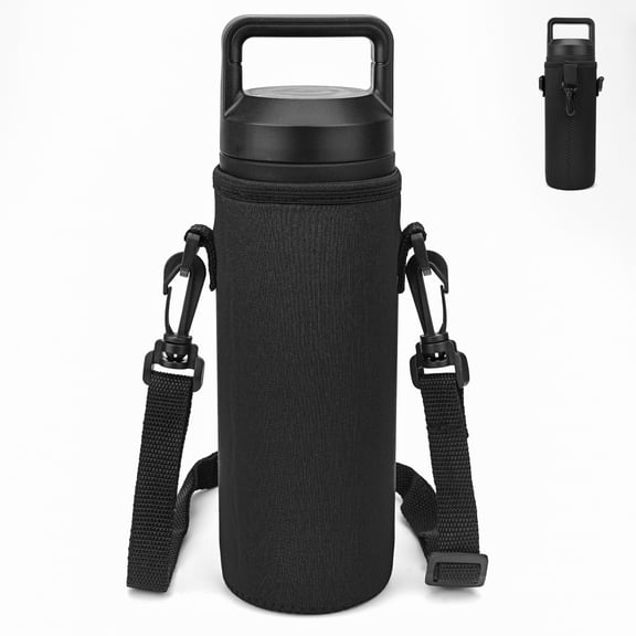 Linkidea Water Bottle Fence Sleeve with Hook Compatible with YETI Rambler Bottle 18oz, Hydra Flask Wide Mouth Bottle 18oz/20oz, Neoprene Waterbottle Sling Strap Bag for Outdoor Sports, Black