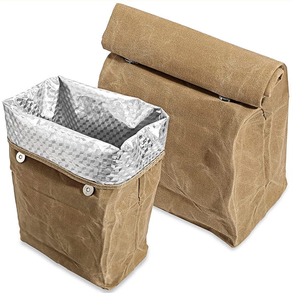 Linkidea Wax Canvas Lunch Bag, Waterproof Firm Storage Container for Food, Reusable Large Capacity Insulated Sack Fits Picnic, Work, Portable Organizer for Men & Women (Brown)